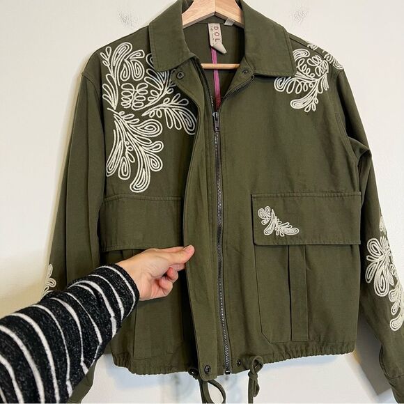 Anthropologie Dolan Embroidered Utility Jacket Olive Green Sz XS Military Boho - Picture 8 of 12